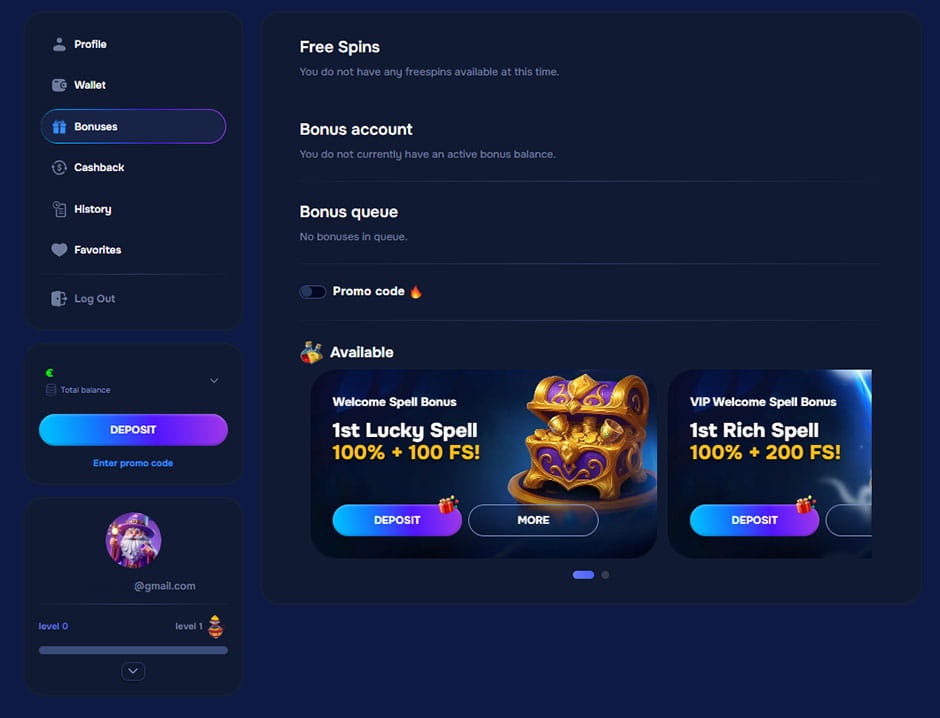 Activate casino bonus.