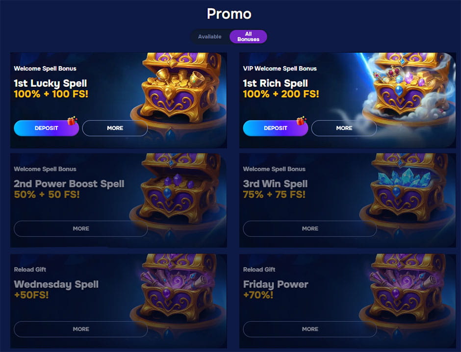Wizardo casino bonuses for players.